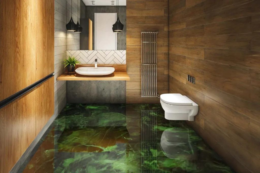 Ilustrační foto: Metalický epoxid Bahia Green & Tryskově černá v koupelně