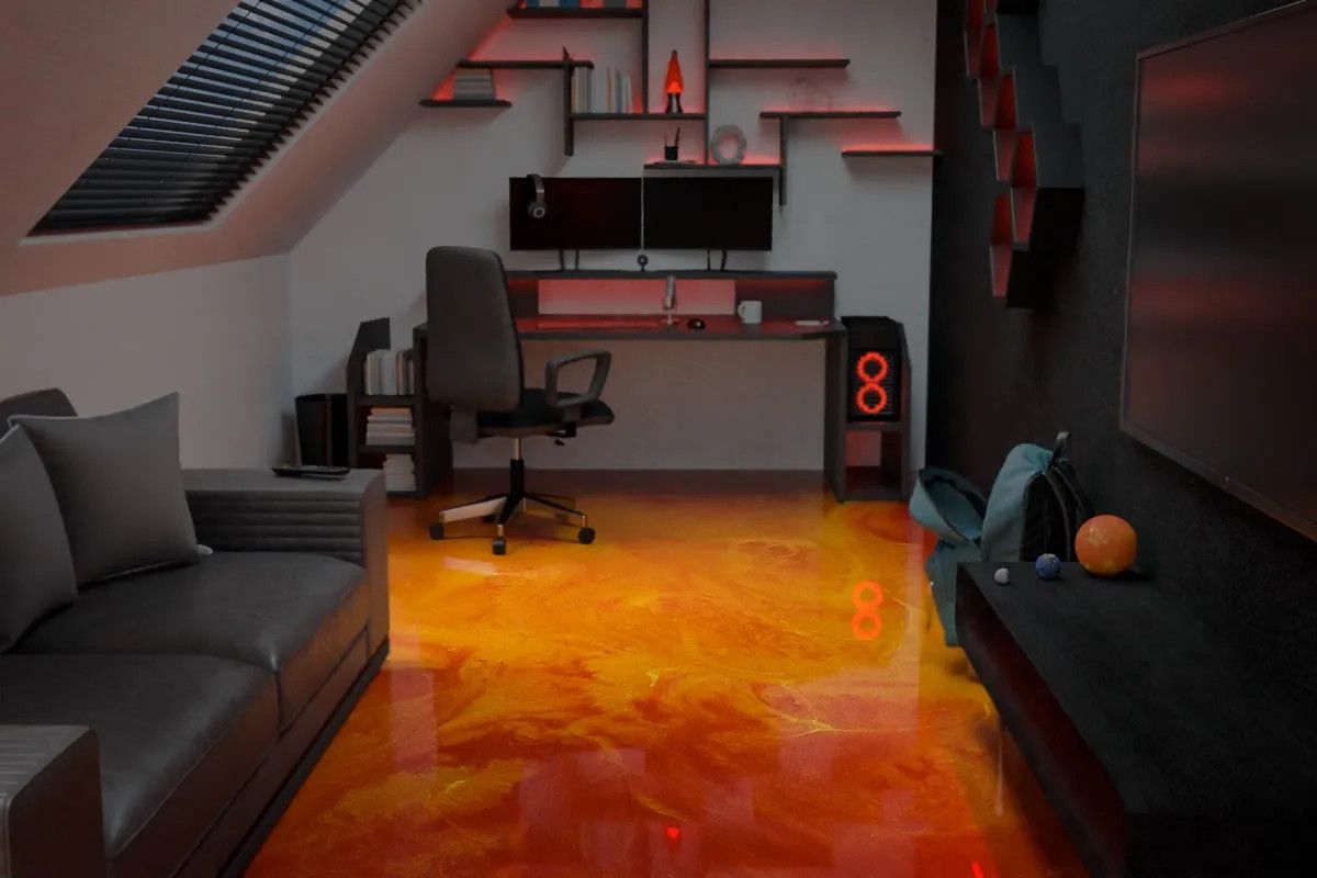 Ilustrační foto: Metalický epoxid Terra Orange & Dopravní červená na schodišti